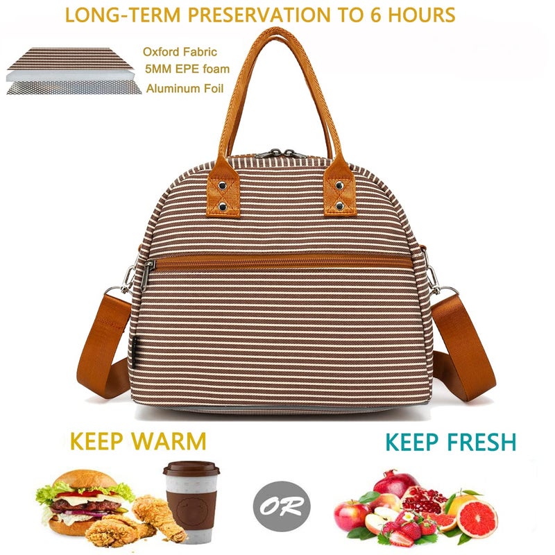 FlowFly Insulated Lunch Bag With Shoulder Strap for Women, Men, and Kids, Large and Reusable, Handle, Freezable Work and School Travel Tote and Meal Prep Organizer,Coffee - Image 2